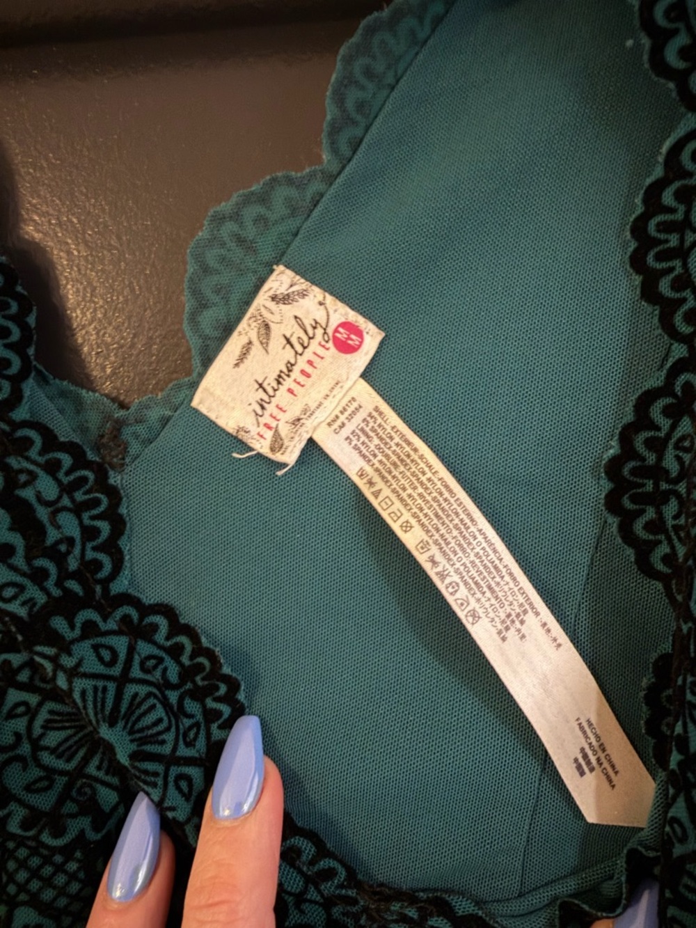 Free People Teal Dress with Black Lace Accents - Picture 2 of 3